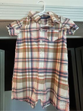Carter's Plaid Short Sleeve One-Piece Romper in White, Pink, Navy, and Brown